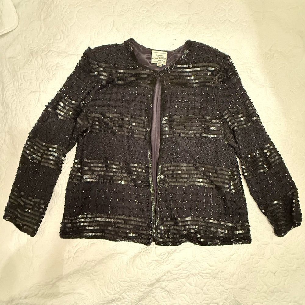 Joseph Ribkoff Black Sequin Beaded Vintage Blazer